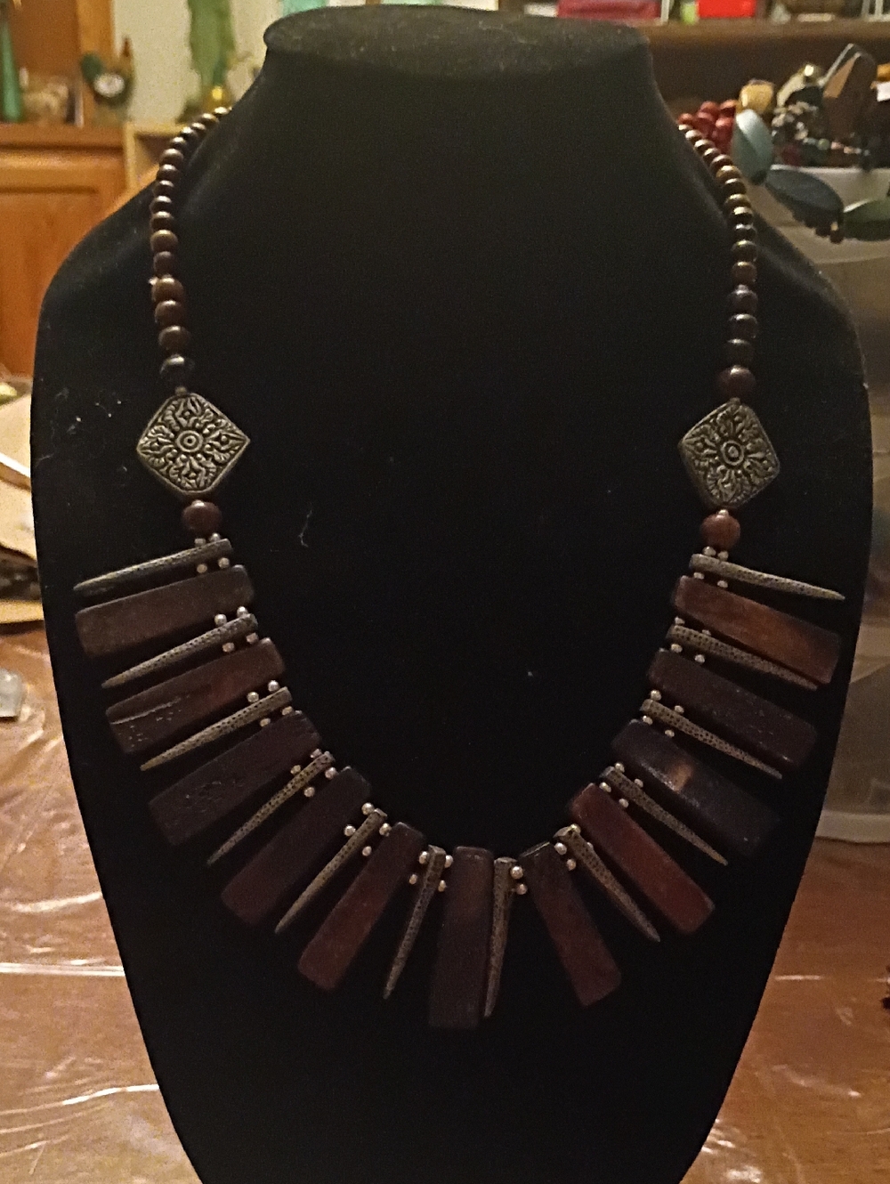 Handcrafted Brown Wooden Spike Necklace - Rustic Women’s Jewelry